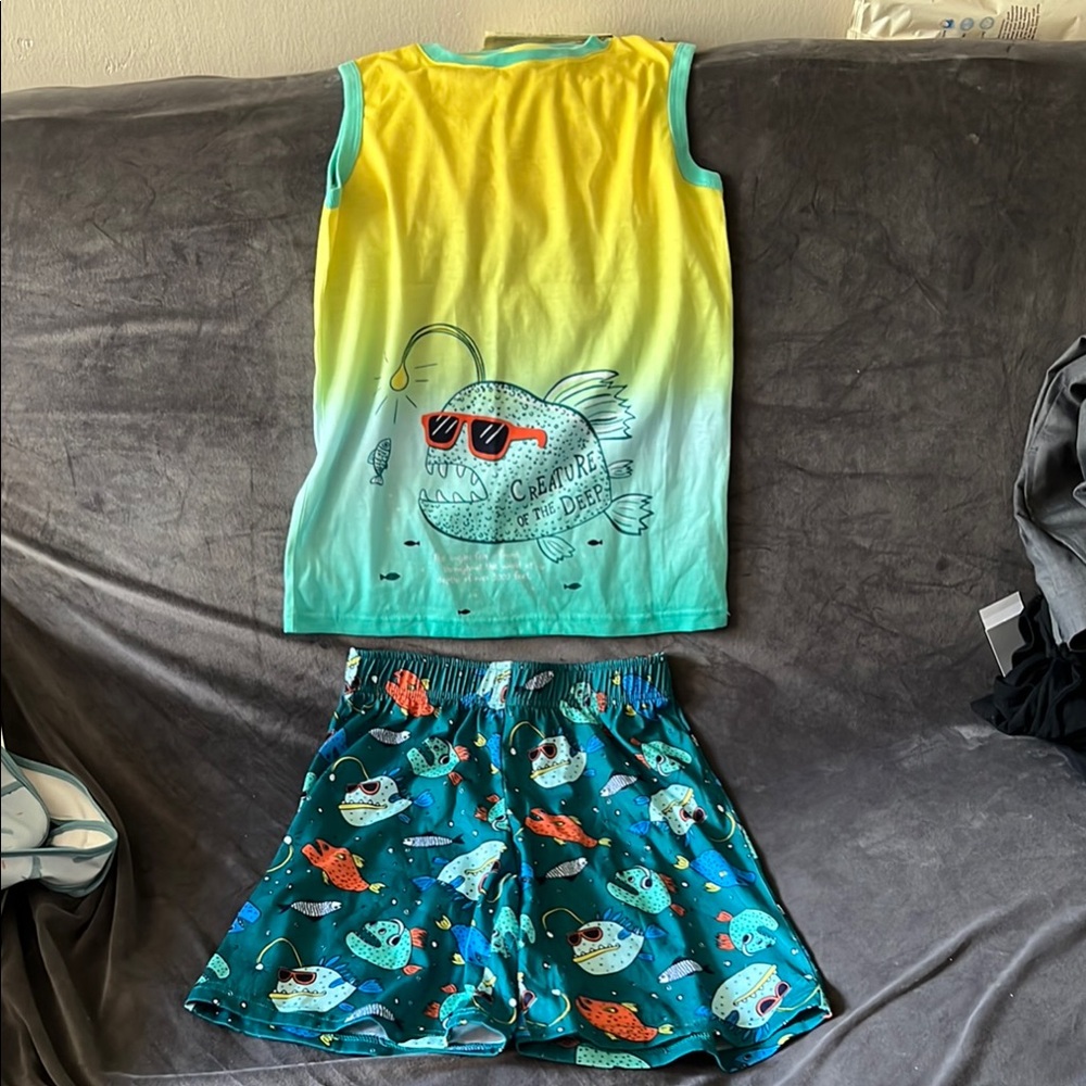 Cat & Jack Fish Print Pajama Set - Yellow and Teal